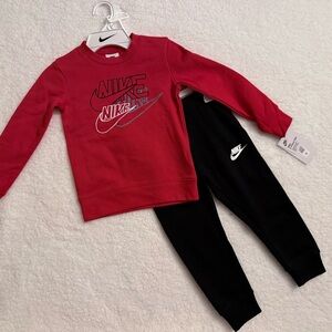 Nike Kids Red and Black Sweatshirt and Joggers Set, Size 4